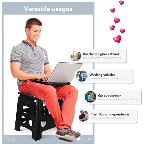 Folding Step Stool,13inch Non-Slip Foldable Stools for Kids &Adults Up to 30 LBS - Picture 4 of 5